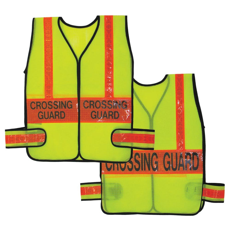 Vinyl Coated Mesh Crossing Guard Vest - Lime w/ Orange