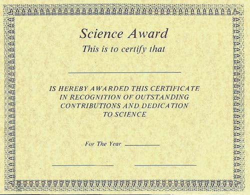 Science Award Certificate